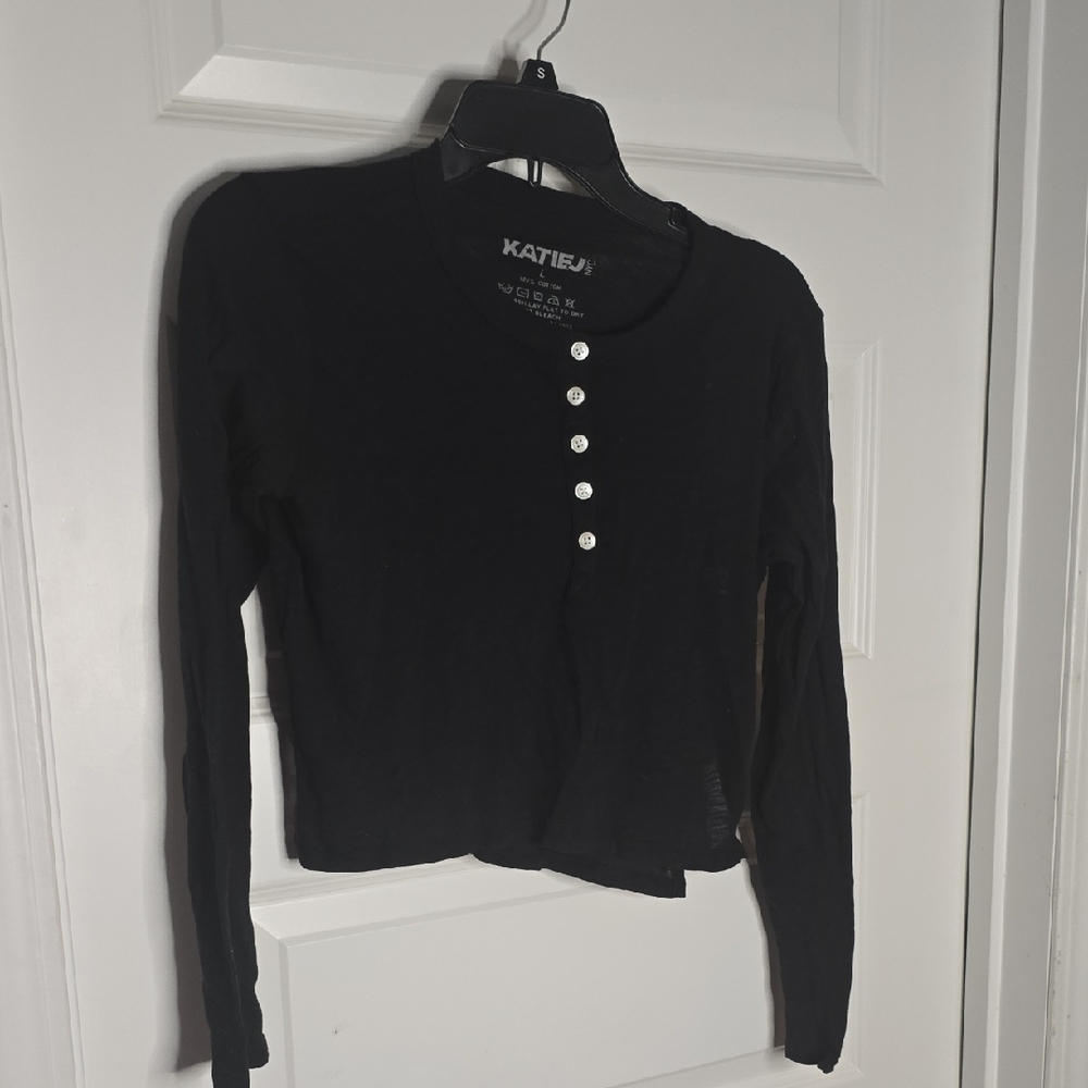 Katie J NYC Black Button Down Crop Top